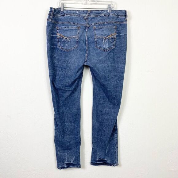 Torrid Medium Wash Distressed Ripped Patched Gold Sequin Skinny Jeans Size 20 - Picture 2 of 7